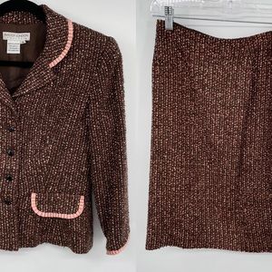 Vintage Maggy London Brown Tweed Skirt Suit Set